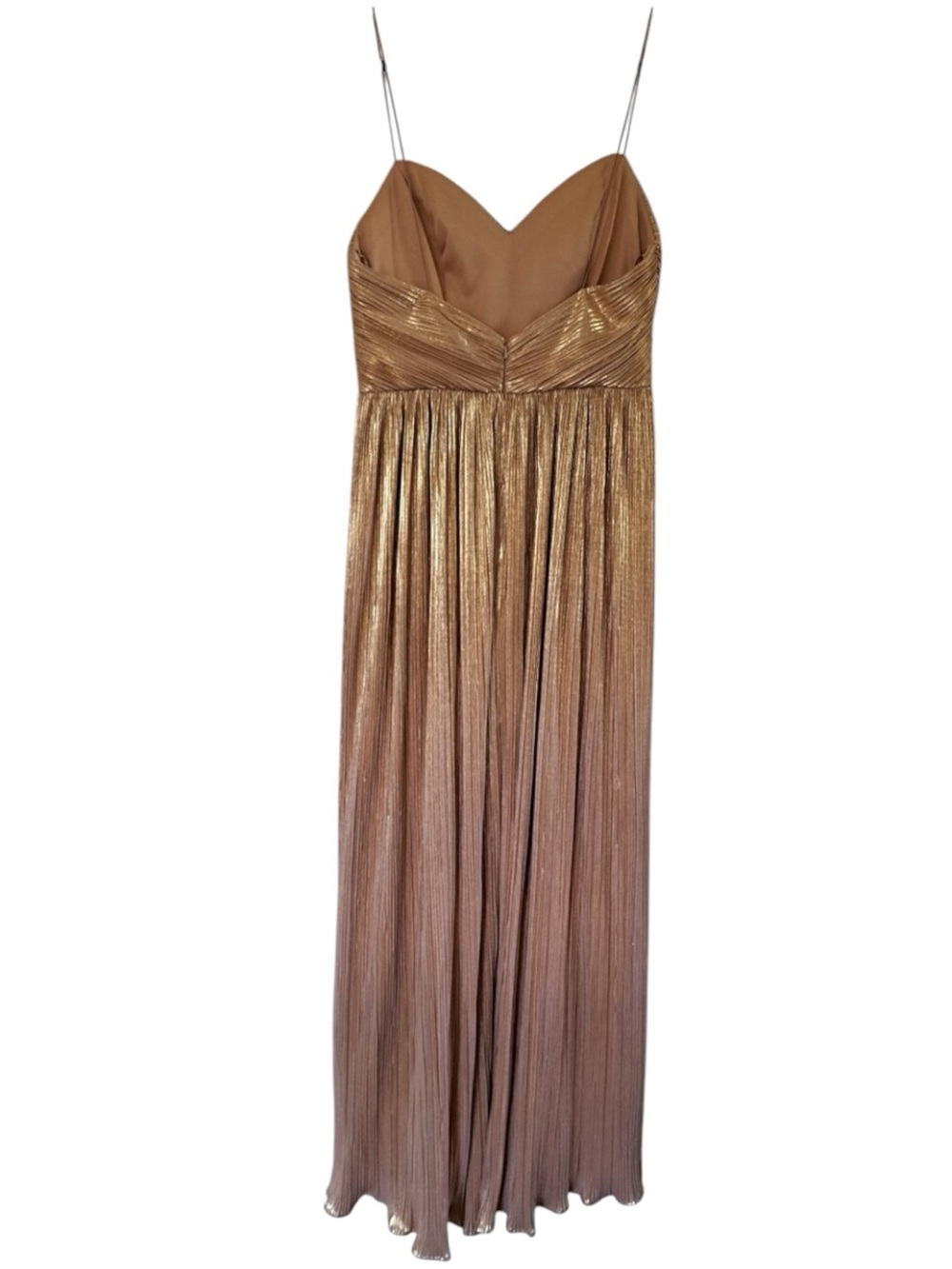 Ieena for Mac Duggal Dress 26275 Slit Metallic Rose Gold Ruched  Gown NWT Size 6 - Picture 5 of 12